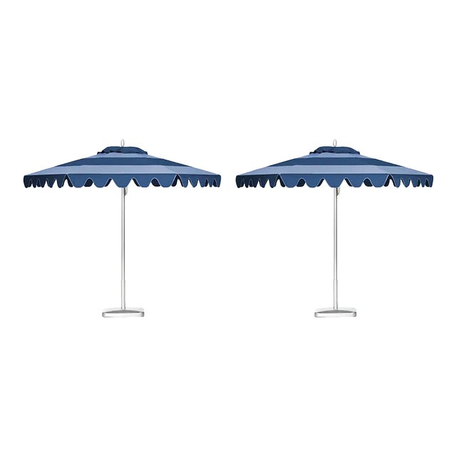 Kauai Surf 9' Patio Umbrella, Navy Blue & Robin's Egg Blue, Set of 2 For Sale
