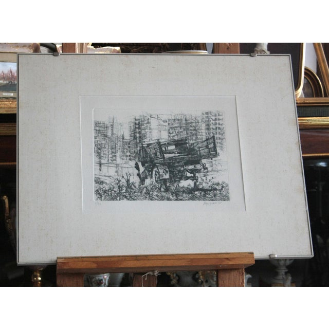 Renzo Vespignani, Camion in Periferia, Aquafort Etching, Mid-20th Century For Sale - Image 3 of 8
