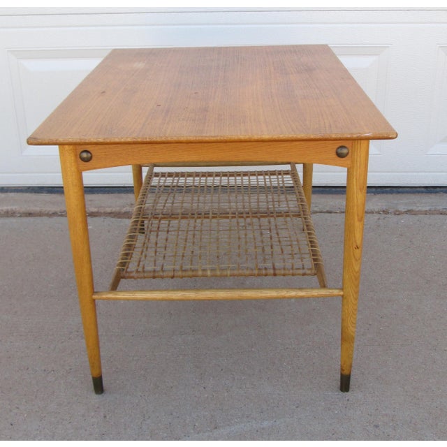 Brown 1958 Bertil Fridhagen Teak and Rattan Table Bodafors Sweden For Sale - Image 8 of 12
