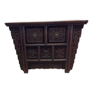 Late 19th Century Antique Chinese Qing Dynasty Carved Red Lacquer Butterfly Alter Storage Cabinet
