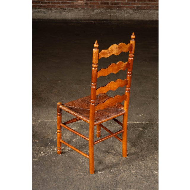 Wood Set of Seven Mid-Century French Country Ladder Back Chairs With Rush Seats For Sale - Image 7 of 9