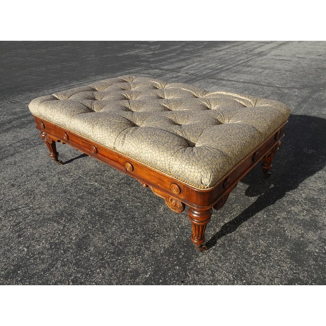 1990s Large Vintage Theodore Alexander Tufted Bench Ottoman Coffee Table W Game Table For Sale - Image 5 of 15