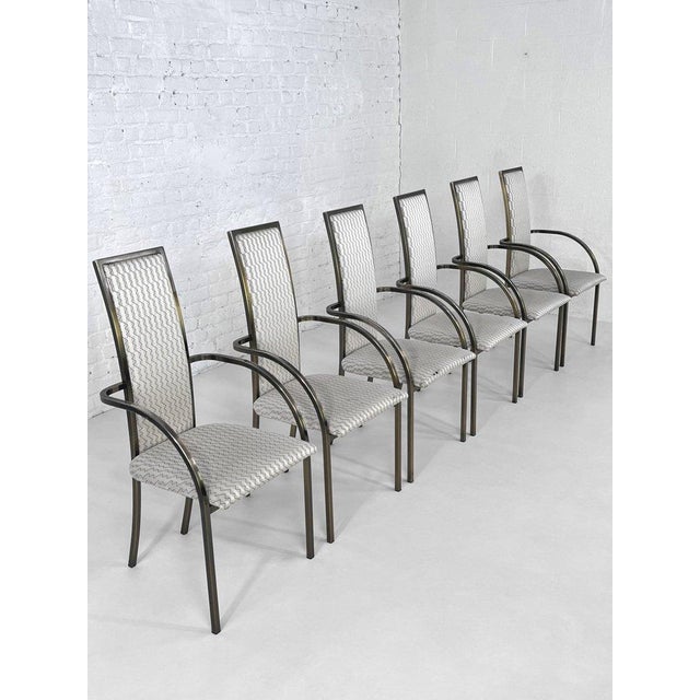 Vintage Dining Chairs in Varnished Metal and Fabric from Belgo Chrom, 1980s, Set of 6 For Sale - Image 4 of 11
