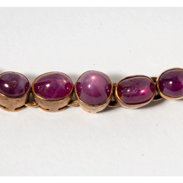 Metal 50s Star Ruby Bracelet 14k Gold Vintage Cabochon Natural Gemstone For Sale - Image 7 of 8