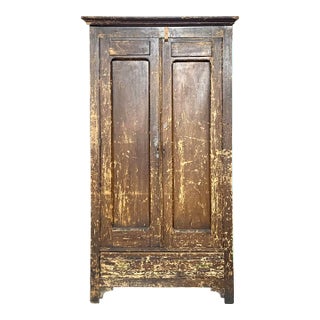 Weathered Primitive Cabin Rustic Armoire Wardrobe Hutch For Sale