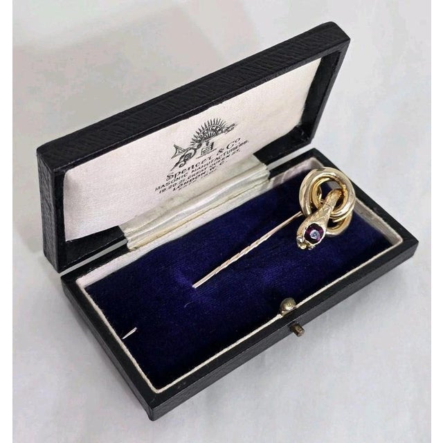 19th Century Antique Victorian 9ct Gold Garnet and Diamond Serpent Stickpin, 1890s For Sale - Image 5 of 16