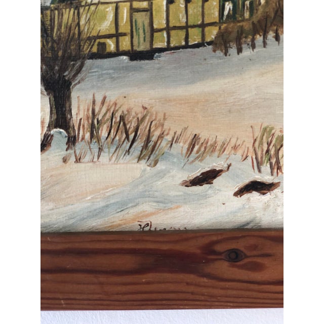 Vintage Original Cottage Oil Painting: Framed Winter Landscape Art For Sale - Image 4 of 12