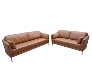 Set of Leather Sofa in Cognac Colors
