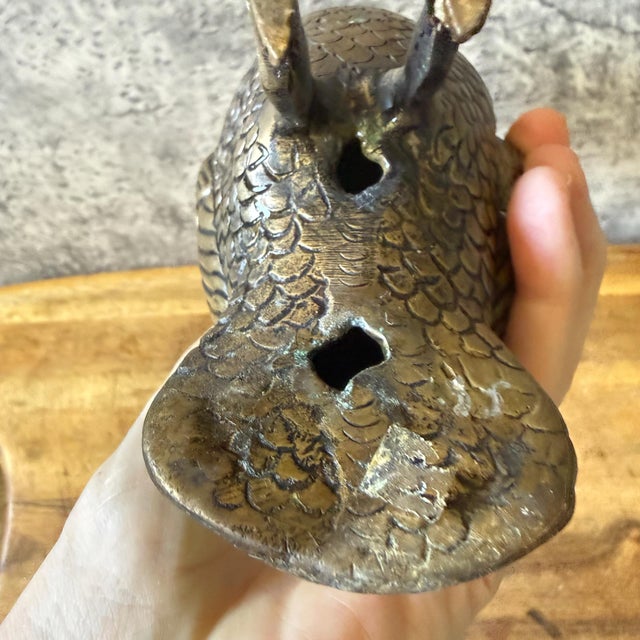 Heavy Brass Owl Burrowing Ground Bird Etched Statue For Sale - Image 4 of 5