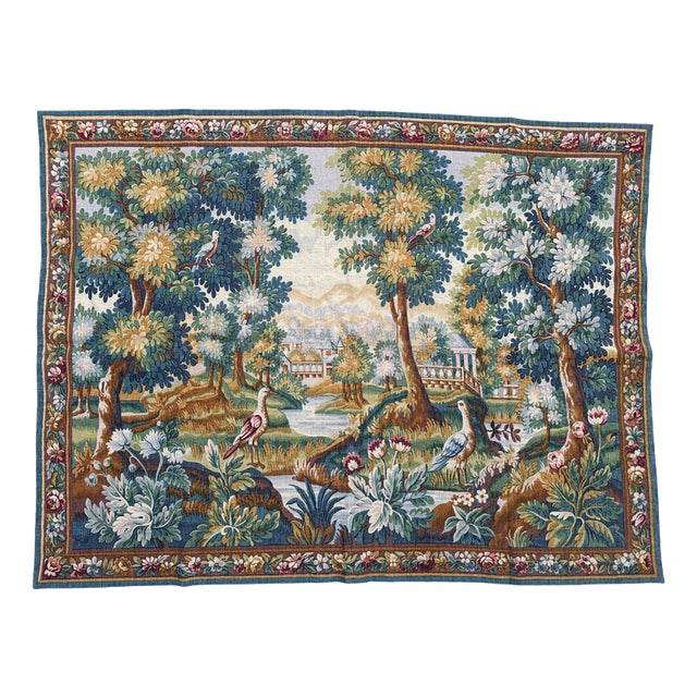 Vintage Silk Screen Printed Tapestry Verdure Chantilly, 1960s For Sale