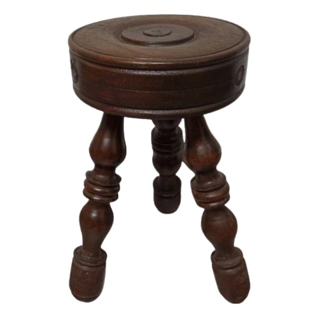 Antique Brutalist Stool in Turned Wood DLG by Charles Dudouyt, 1970s For Sale