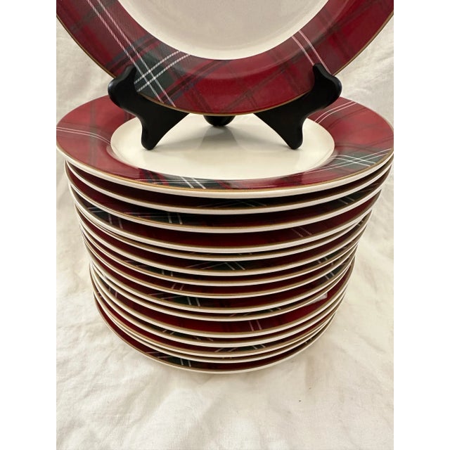 Williams Sonoma Red Tartan Plaid Dinner Plate-A Set | Chairish