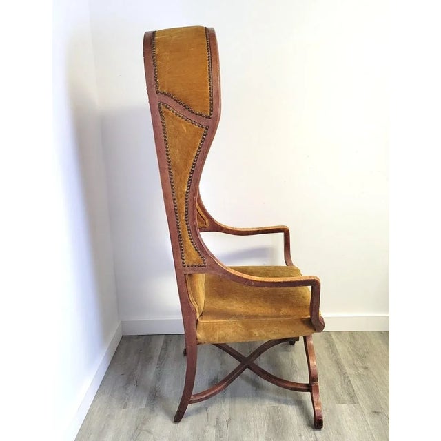 1970s French Revival Porter’s Canopy Chair in Fruitwood and Ochre Velvet For Sale - Image 10 of 11
