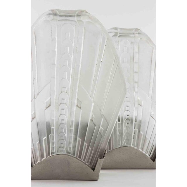 Art Deco French Sconces in Metal and Art Glass, 1940s, Set of 2 For Sale - Image 8 of 14