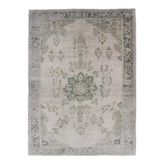 Floral Medallion Turkish Oushak Rug in Green/Gray, Blush, Charcoal, and Silver 5' X 7'2 For Sale