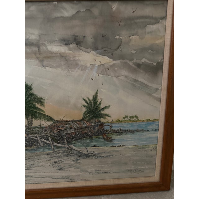 1970s 1970s Watercolor and Ink Framed Art Piece For Sale - Image 5 of 7