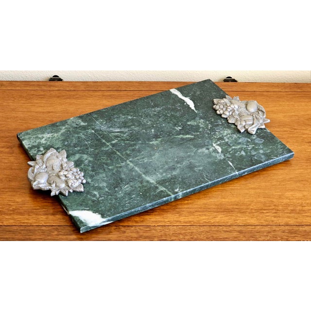 Traditional Vintage Seagull Pewter & Green Marble Charcuterie Board For Sale - Image 3 of 18