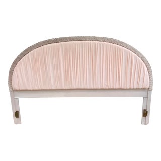 Vintage Henry Link King Wicker Braided Headboard With Blush Silk Material For Sale