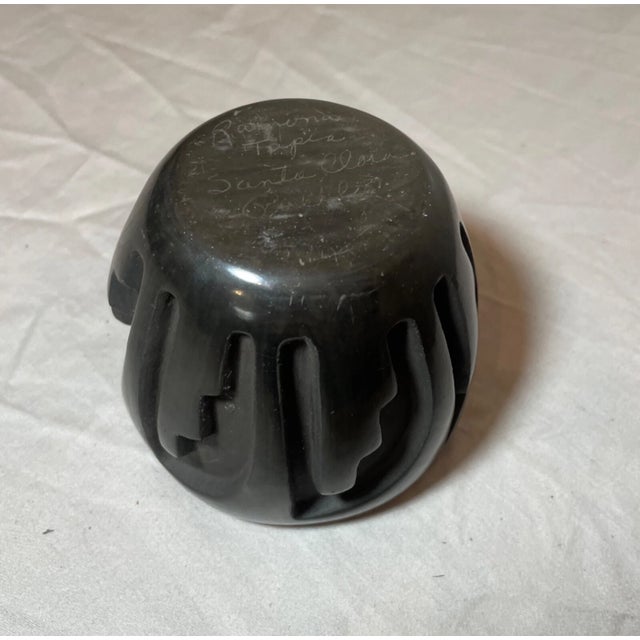 Share Antique R. Tapia Santa Clara Pueblo Native American Black Pottery Blackware Bowl For Sale In New York - Image 6 of 9