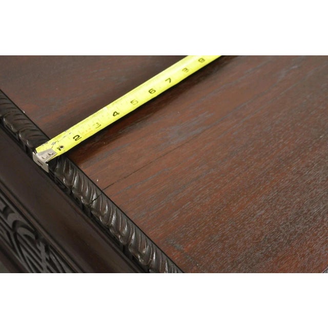 Antique Jacobean William and Mary Greek Key Carved Mahogany 3 Drawer Desk For Sale - Image 10 of 12