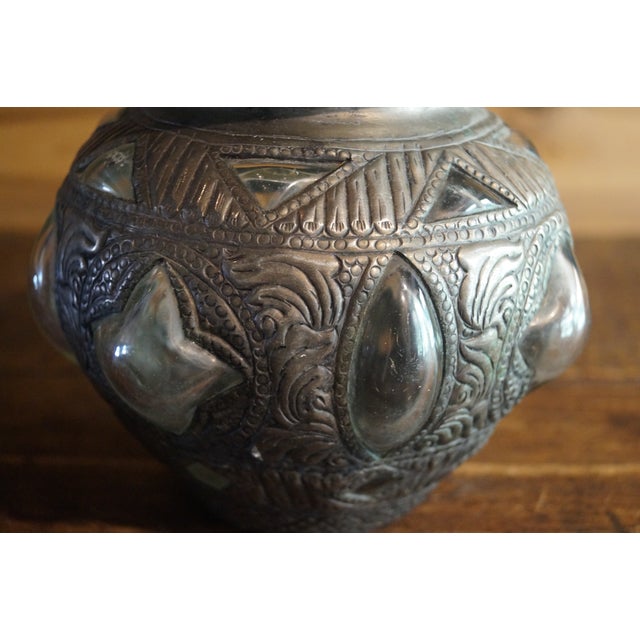 1960s Rajasthani 3d Glass and Metal Embossed Vase For Sale - Image 9 of 10