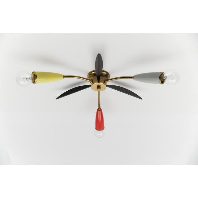 Mid-Century Modern Mid-Century Modern Multicolored 3-Armed Brass Sputnik Lamp, 1950s For Sale - Image 3 of 10