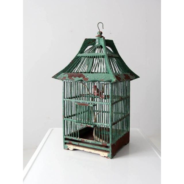 Green Antique Wooden Bird Cage For Sale - Image 8 of 13