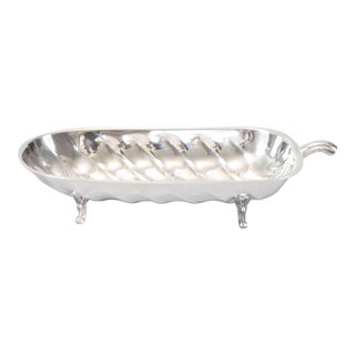 Vintage Silver Plate Banana Leaf Footed Dish For Sale