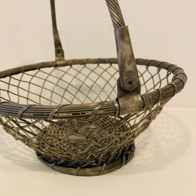 Vintage Silver Woven Basket For Sale - Image 4 of 10