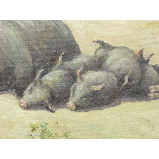 Tan Oil on Board Painting of Pigs, Signed Julia s.g. Porter For Sale - Image 8 of 14