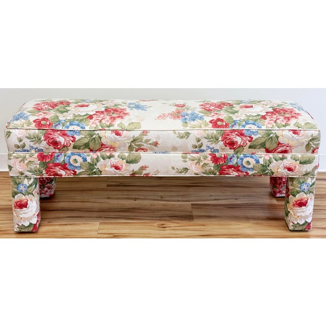 Late 20th Century Vintage Floral Patterned Parsons Style Bench For Sale - Image 5 of 10