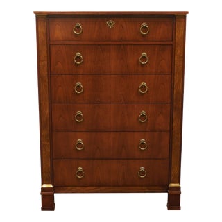 Baker Furniture Solid Walnut Traditional Victorian Style 38" Chest of Drawers For Sale