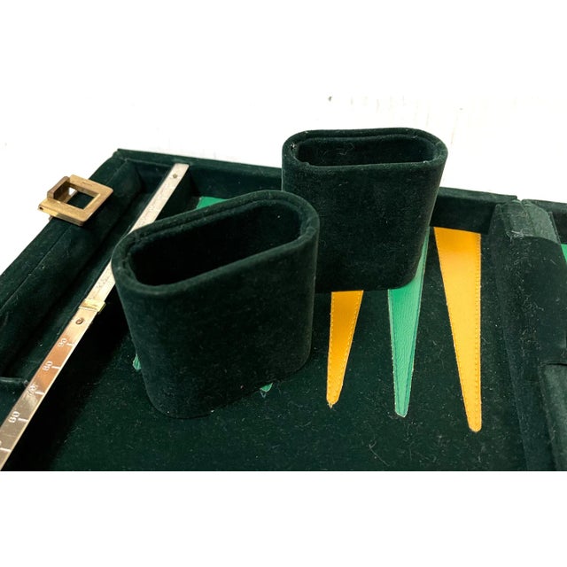 Mid-Century Aries Green & Gold Leather and Velvet Traveling Backgammon Set For Sale - Image 4 of 7
