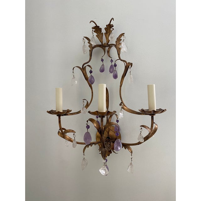 Vaughan Designs "Montigny Rock Crystal Wall Light" in Gilt Finish, 3 Arms - A Pair For Sale - Image 4 of 9