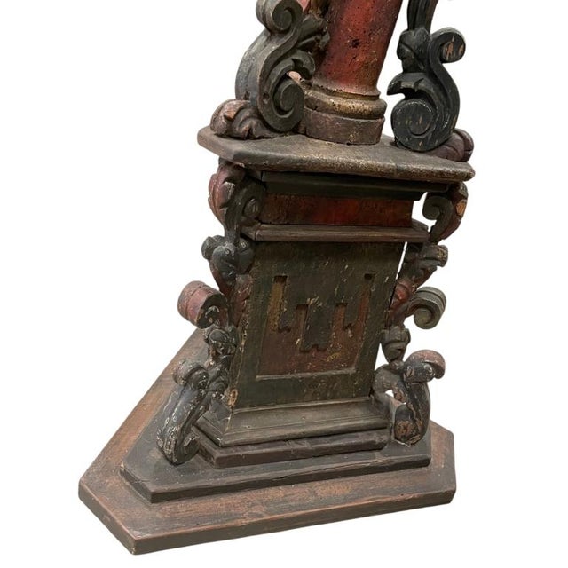 Wood Antique European Carved & Polychrome Wood Ecclesiastical Lectern With Ihs Christogram For Sale - Image 7 of 16
