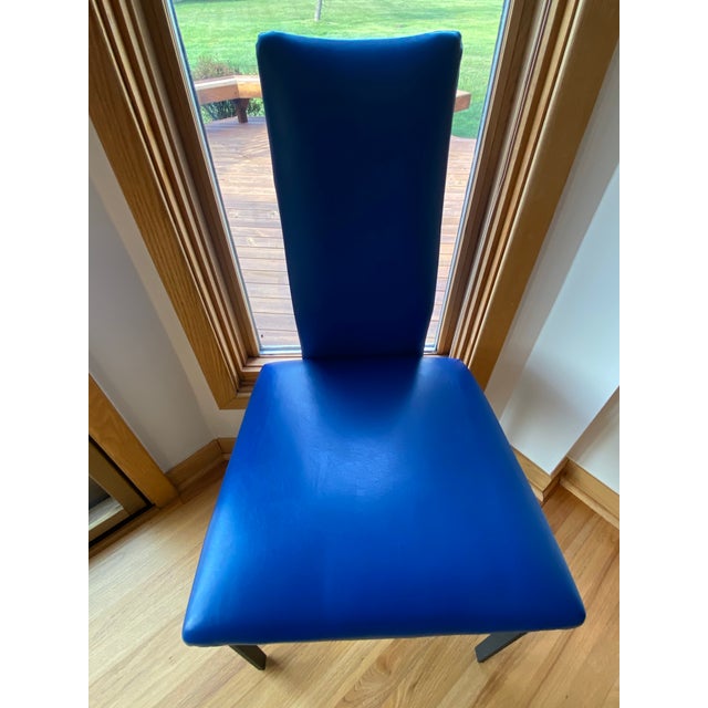 Custom Vibrant Cobalt Blue Marine-Grade Upholstered Modern High-Back Dining Chair For Sale In Detroit - Image 6 of 10