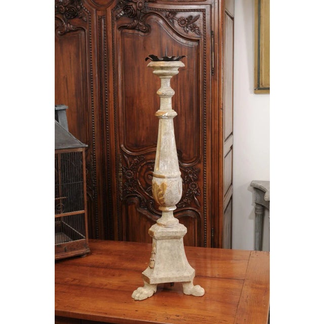 18th Century Painted & Gilt Candlestick from Tuscany with Acanthus Leaves For Sale - Image 10 of 12
