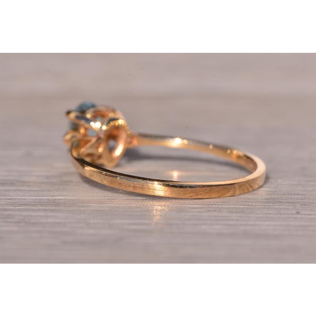 Gold The Tint: Pear Shaped Swiss Blue Topaz and Natural Diamond Ring in Yellow Gold For Sale - Image 8 of 12