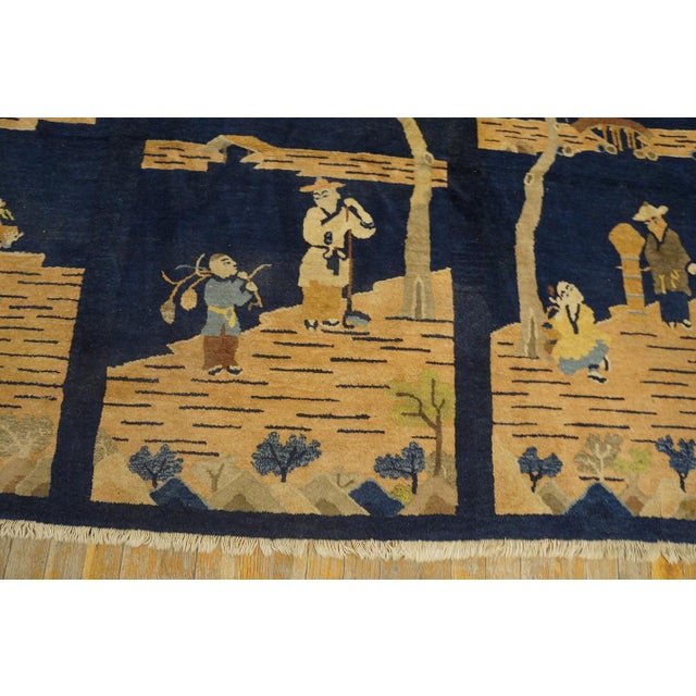 1920s Black Ground With Landscape of Chinese Culture Antique Peking Rug For Sale - Image 4 of 8