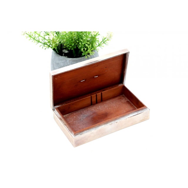 Guilloche Silver Tobacco Box with Wooden Interior For Sale - Image 4 of 6