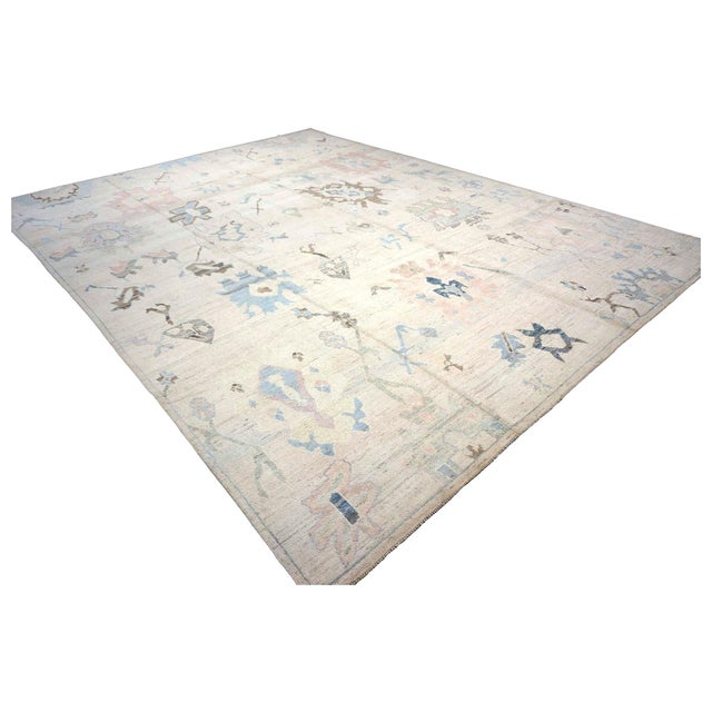Early 21st Century 21st Century Turkish Oushak Wool 11x15 Ivory, Brown & Slate Blue Handmade Area Rug #1144196 For Sale - Image 5 of 11
