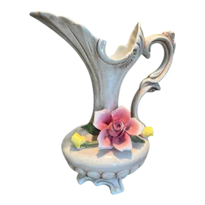 Vintage Capodimonte Style Porcelain Footed Floral Pitcher/Vase