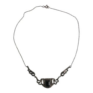 Black Onyx and Sterling Silver Necklace Art Nouveau, Circa Late-20th Century For Sale