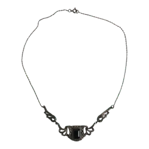 Black Onyx and Sterling Silver Necklace Art Nouveau, Circa Late-20th Century
