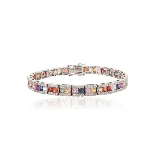 Not Yet Made - Made To Order 18k Gold Multi Sapphire Diamond Wedding Bracelet For Sale - Image 5 of 7