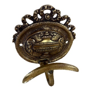Antique Louis XVI French Cast Brass Wall Coat Hook Neoclassical Urn Ribbons For Sale