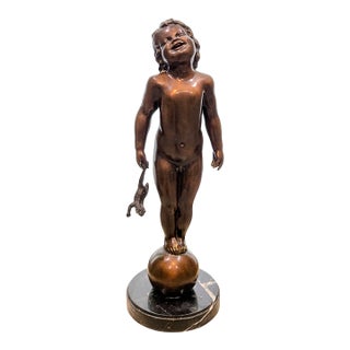 Vintage “Frog Baby” Bronze Sculpture Reproduction on Black Marble Base – Styled After Edith Barretto Parsons For Sale