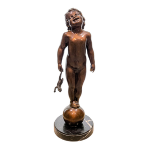 Vintage “Frog Baby” Bronze Sculpture Reproduction on Black Marble Base – Styled After Edith Barretto Parsons