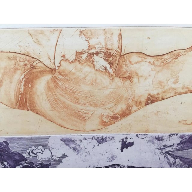 Navy Blue Vintage Mid Century Surreal Abstract Etching by Lajos Kondor For Sale - Image 8 of 8