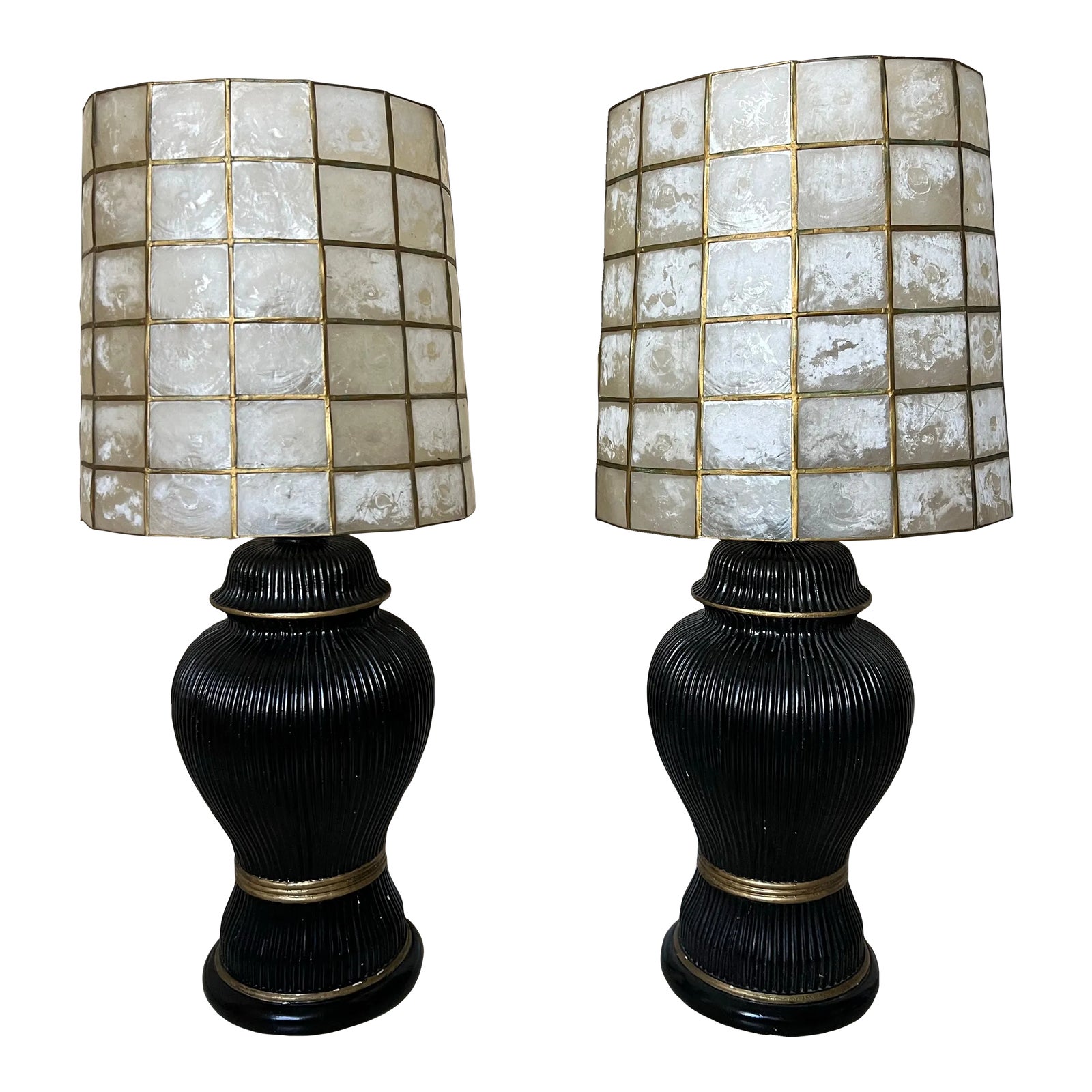 ★US★Vintage Lamp Vintage Lamps With Capiez Shell Shade - Pair | Chairish